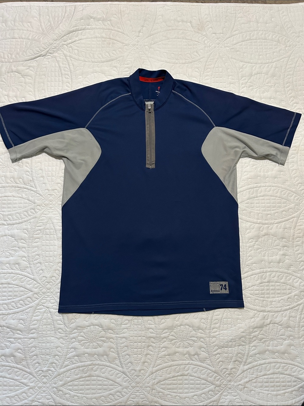 Specialized Men’s Navy and Gray Short Sleeve- Zip Neck l- Back pocket Sz: L